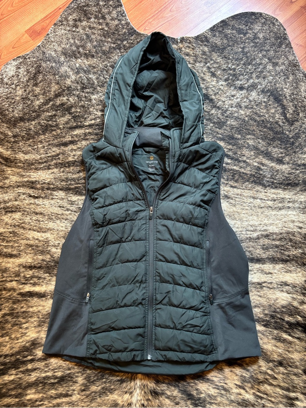 Tangerine Active Puffer Full Zip Hooded Vest, Womens XL, Hunter Green
